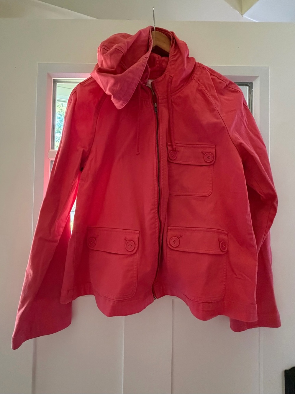 Christopher and Banks Hooded Utility Jacket in Coral Pink